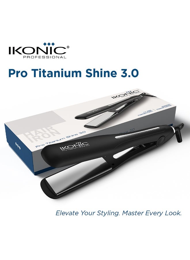 أي كونيك آيكونيك برو تيتانيوم شاين 3.0 مكواة فرد الشعر ألواح مزدوجة من التيتانيوم، تسخين فوري، إيقاف تلقائي، مناسبة لجميع أنواع الشعر - Image 2